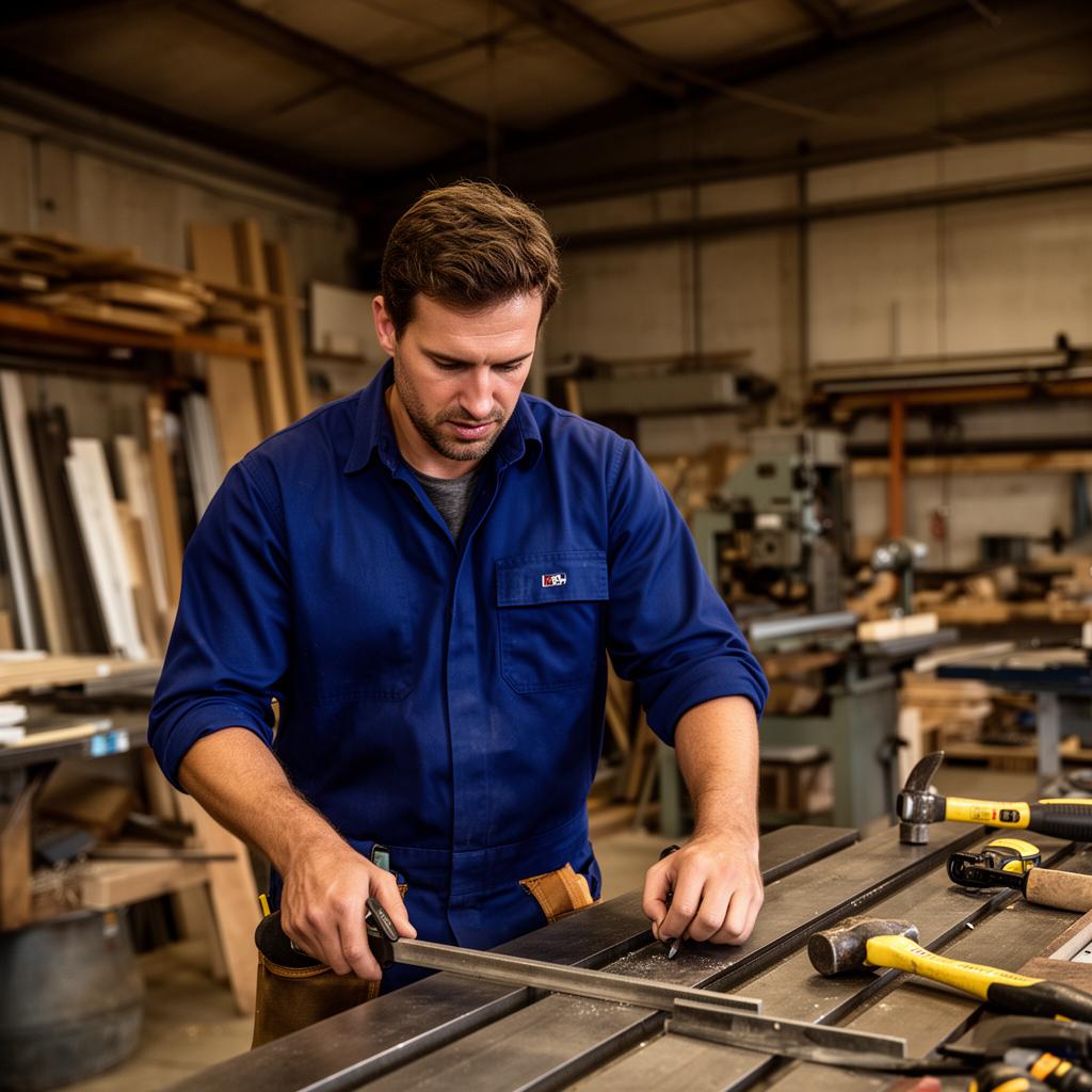 Tradesperson focused at a workbench